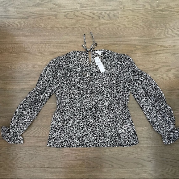 NWT ASOS Topshop Women's Long Sleeve Top Black Floral Ruffle Blouse Size 8 - Picture 3 of 13